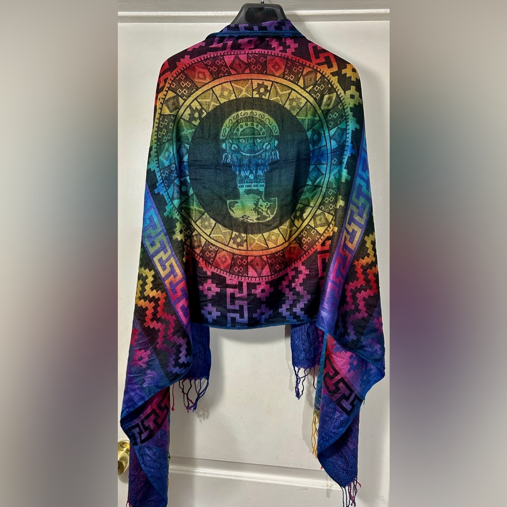 🌈 Andean Rainbow Scarf/Shawl – Tumi God Design – Soft & Vibrant – Unisex